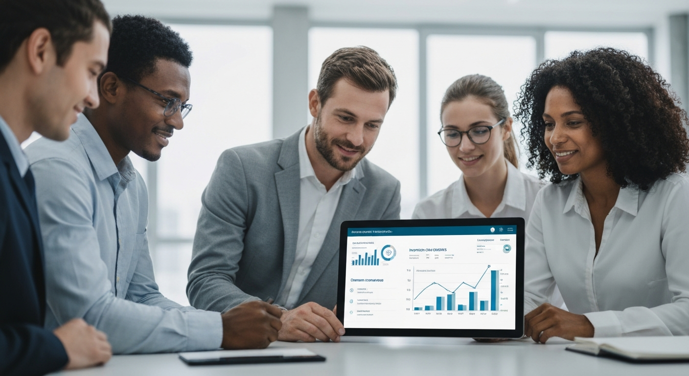 Equipe de média empresa brasileira observando os resultados positivos da automação de processos de backoffice com inteligência artificial.