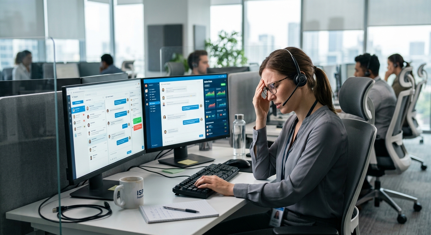 Overloaded ISP support team dealing with manual processes and repetitive tickets