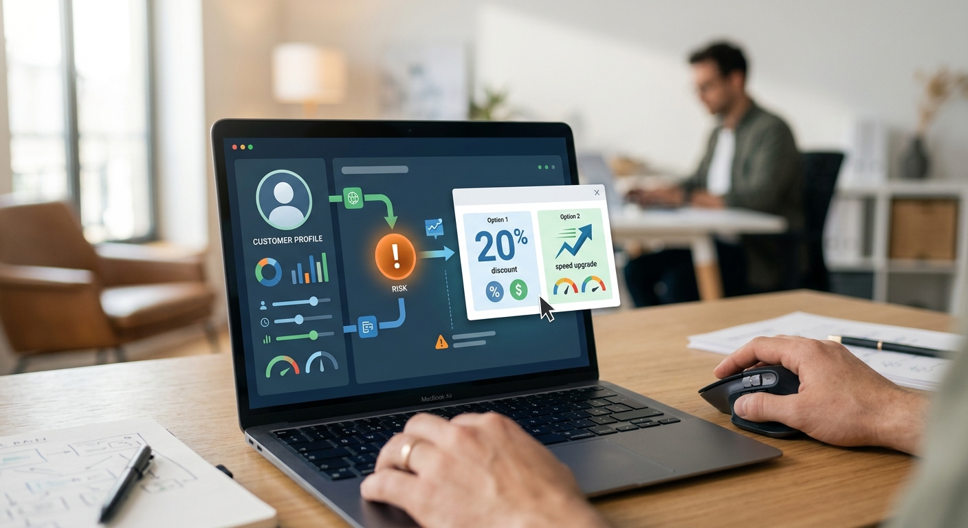 Painel de controle exibindo um agente de retenção com IA analisando o motivo de cancelamento de um cliente do provedor.