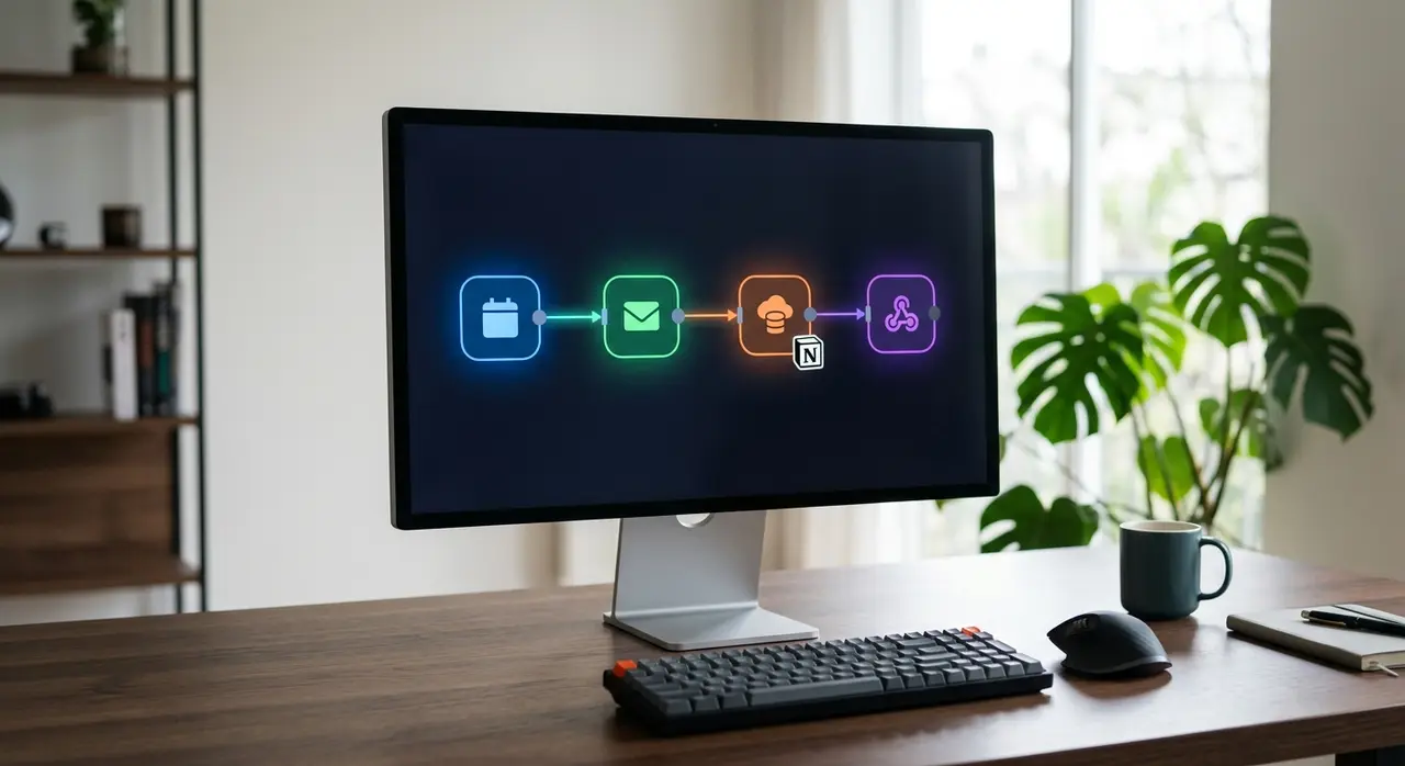 Concept of an n8n flow connecting WhatsApp, an ERP database, and Claude AI for ISP automation