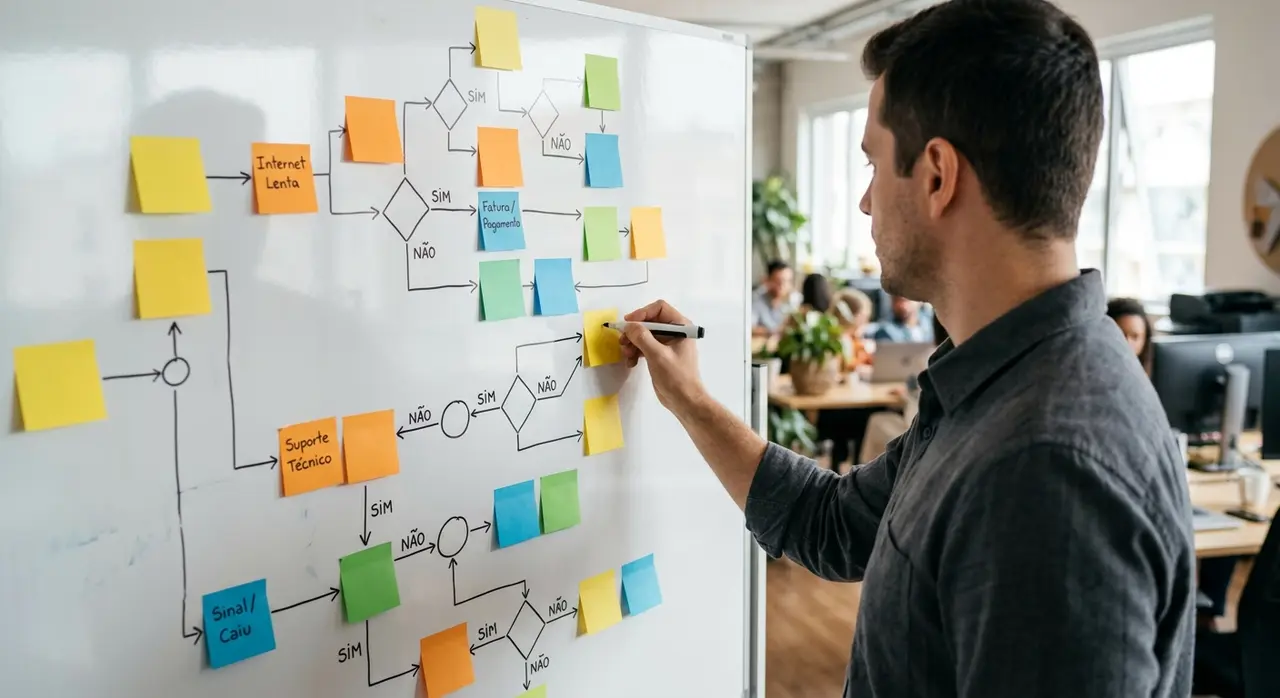 ISP manager mapping a conversational flow for an AI customer service agent