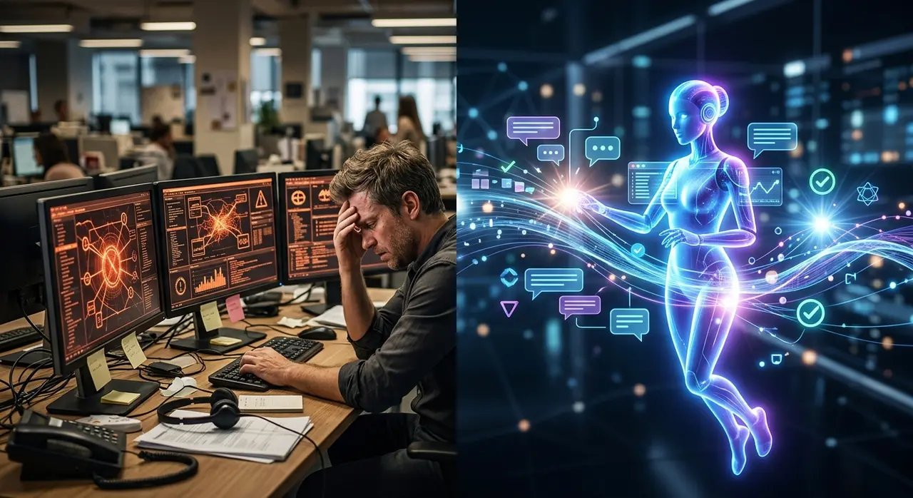 AI customer service agent connecting to ISP servers for automation tools