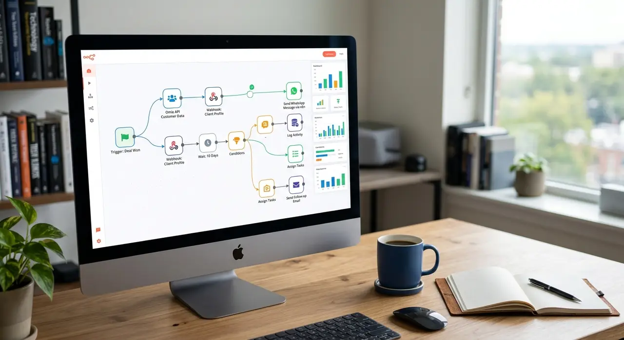 Visual workflow automation interface representing n8n o que é for insurance brokers.