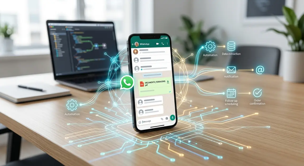 Fluxo de automação do n8n enviando orçamento de materiais de construção pelo WhatsApp.