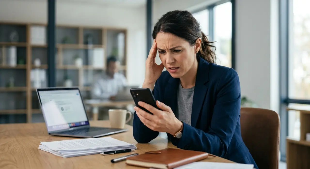 Business owner writing an appeal for a banned WhatsApp number on a laptop.