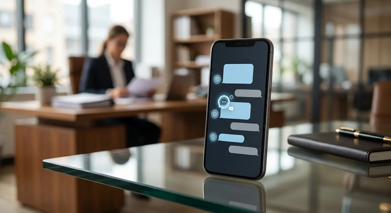 Law firm partner using WhatsApp message broadcasting to update clients after an AI case review