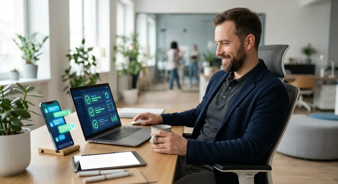 Comparison between a chaotic manual event production desk and a streamlined AI-powered WhatsApp automation workflow.