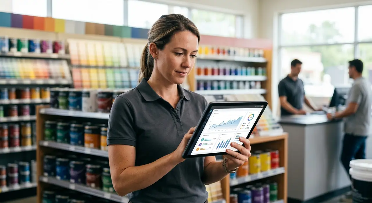 Customer completing a paint store purchase through a chatbot whatsapp interface