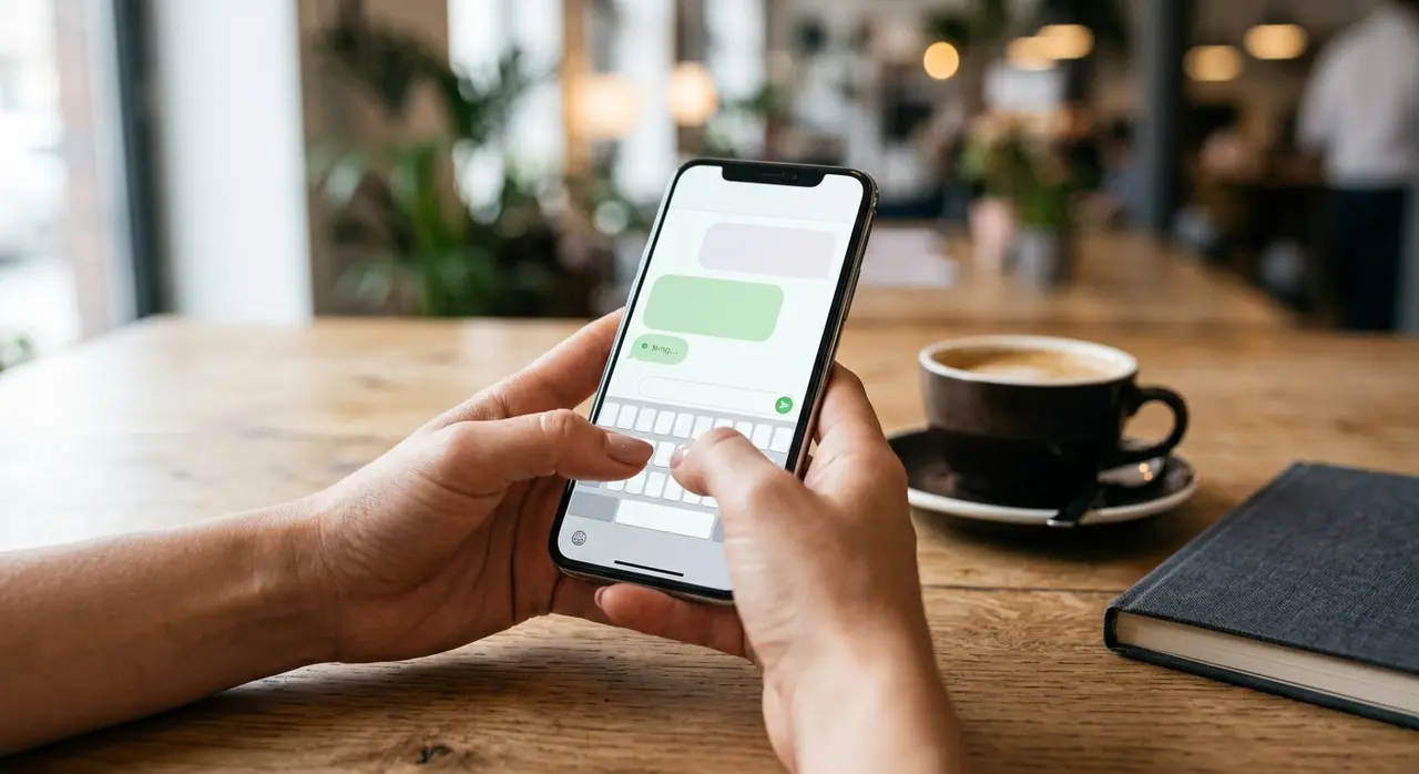 Pessoa digitando mensagem de atendimento ao cliente whatsapp no celular