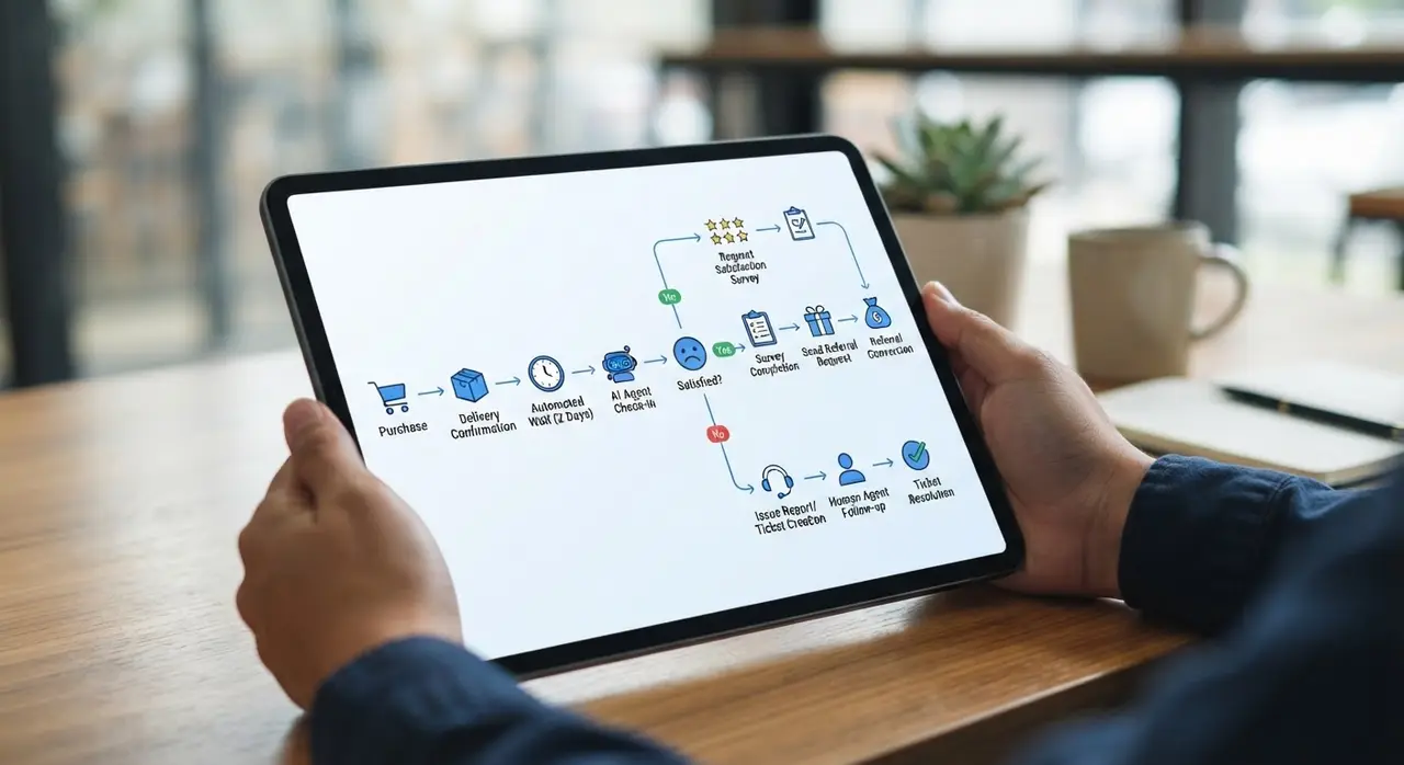 AI agent workflow for post-sales satisfaction surveys and lead conversion