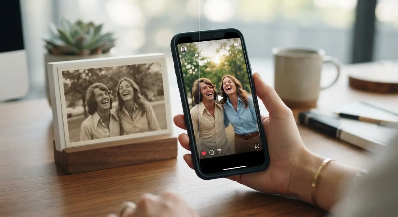 Exemplo de como dar movimento a fotos antigas para criar conteúdo para Instagram envolvente.