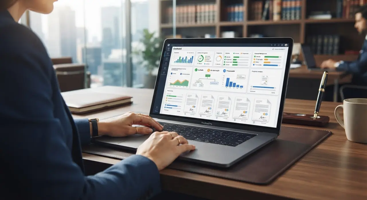 An attorney reviewing a signed contract on a tablet, representing the efficiency of intelligent automation in legal practice.