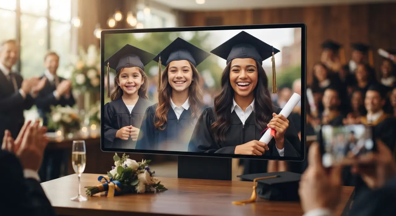 Exemplo de retrospectiva acadêmica para criar vídeo com fotos de formatura.