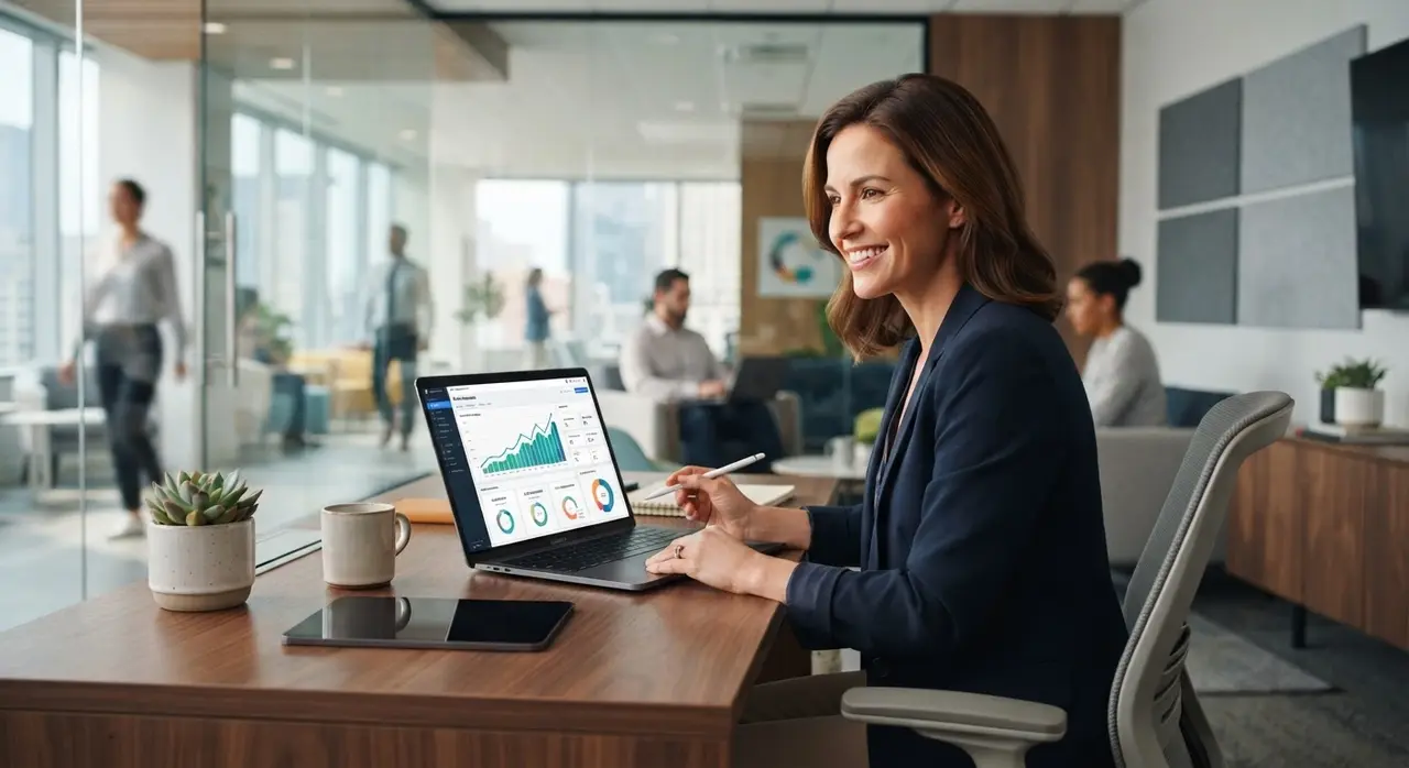 An aesthetic professional conducting a highly prepared first consultation using data gathered by an AI company solution.