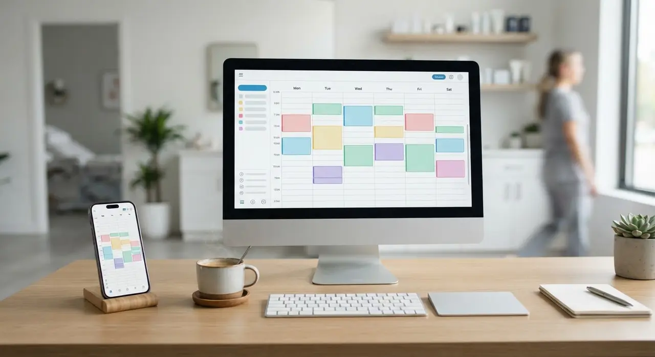 Tela de computador exibindo a integração do atendente virtual com a agenda da clínica nas nuvens
