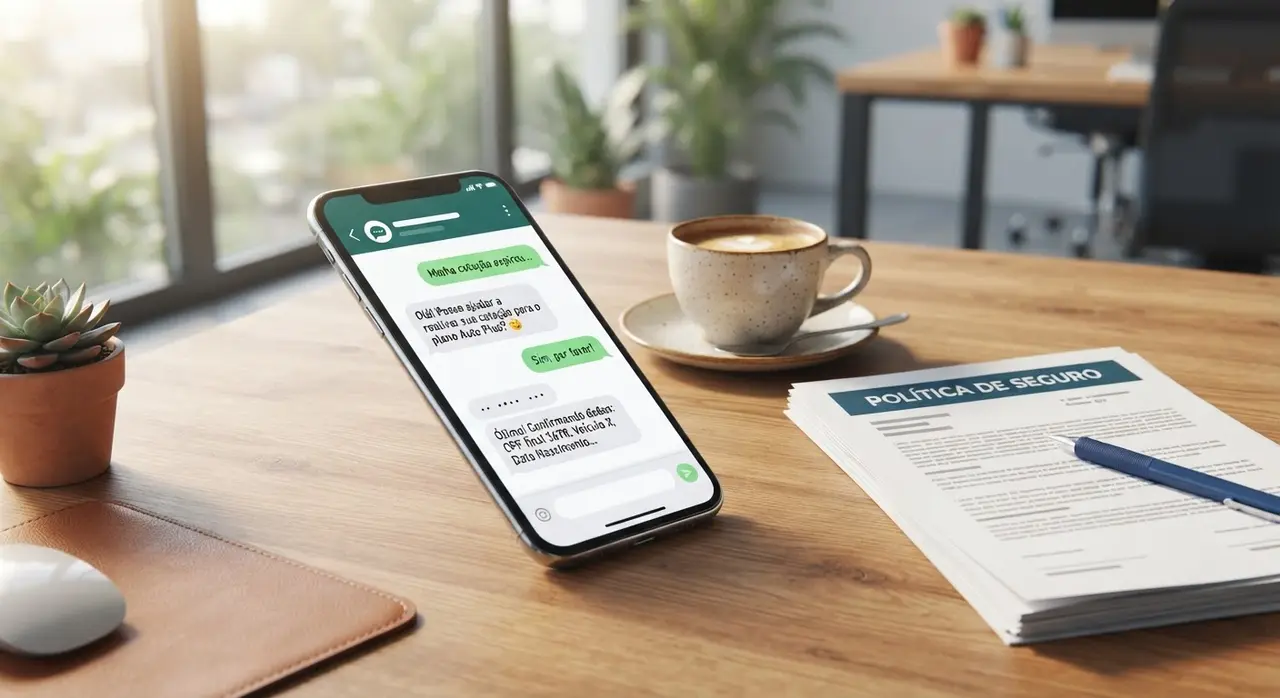 Smartphone mostrando uma automação inteligente no WhatsApp para recuperação de cotações