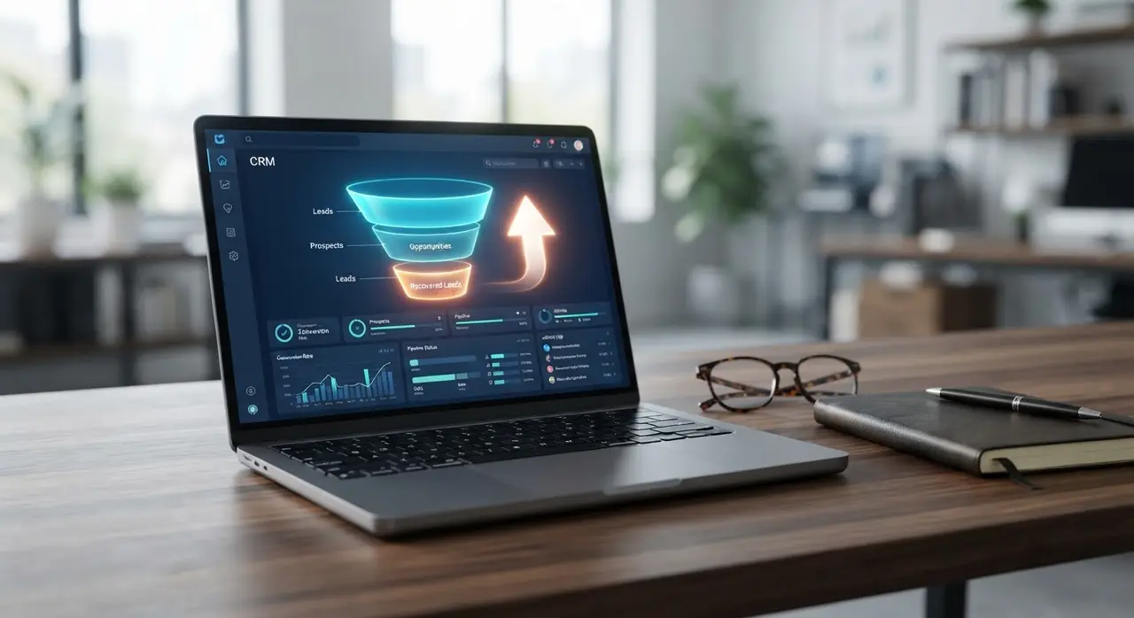 Dashboard de um CRM com IA mostrando o funil de vendas e leads recuperados