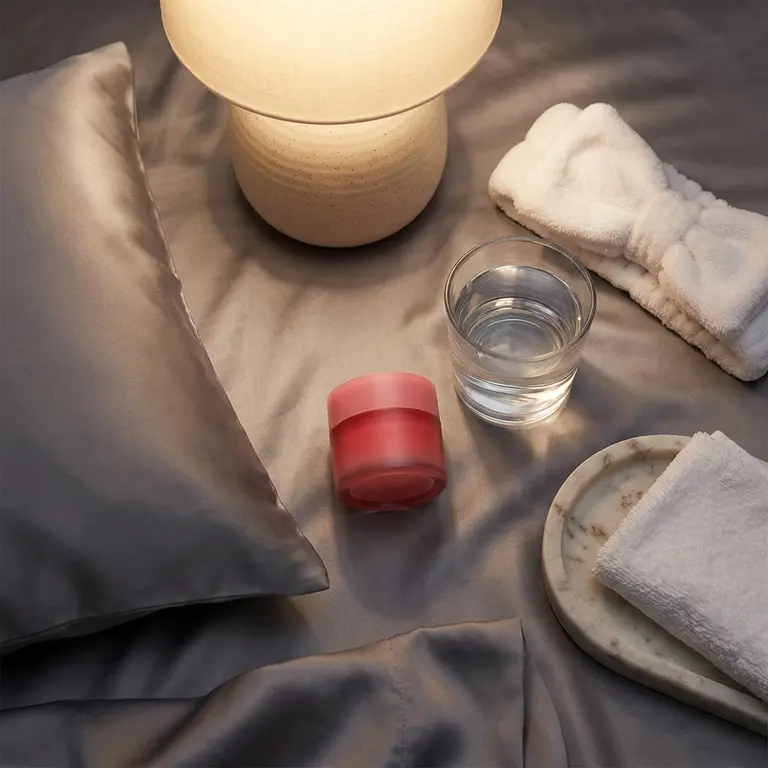 Nighttime skincare routine featuring LANEIGE Lip Sleeping Mask.