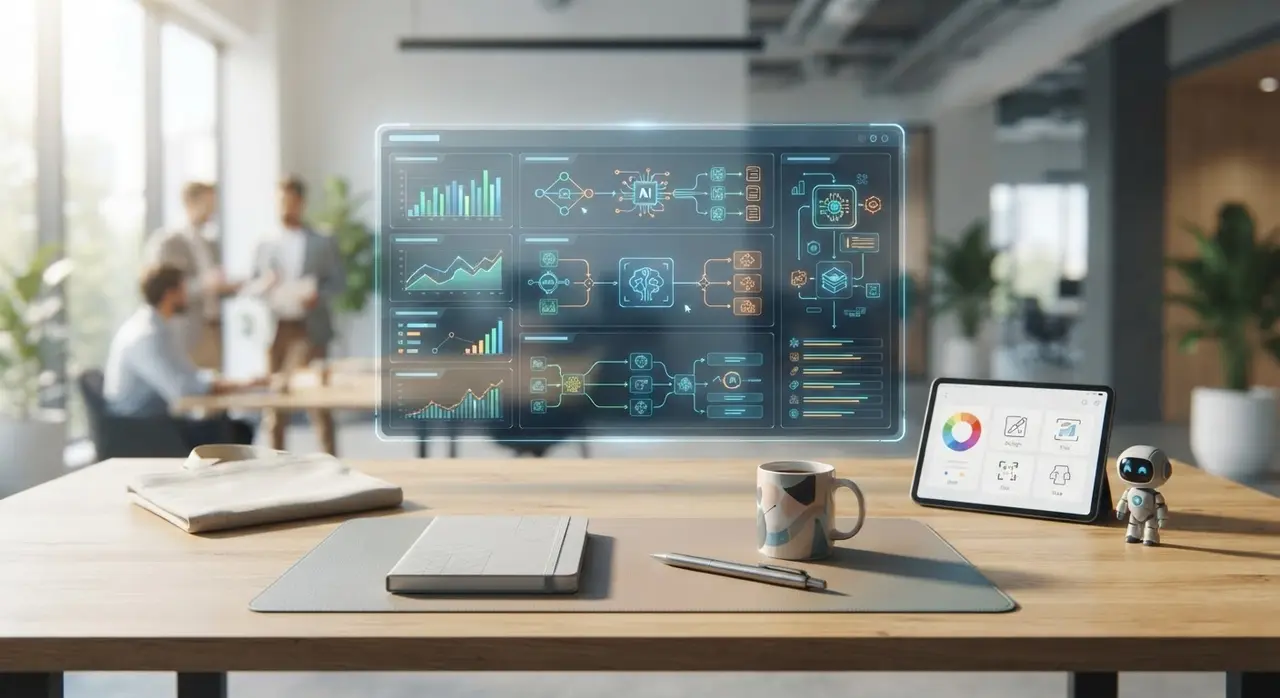 Interface de treinamento de IA processando dados e catálogo de produtos