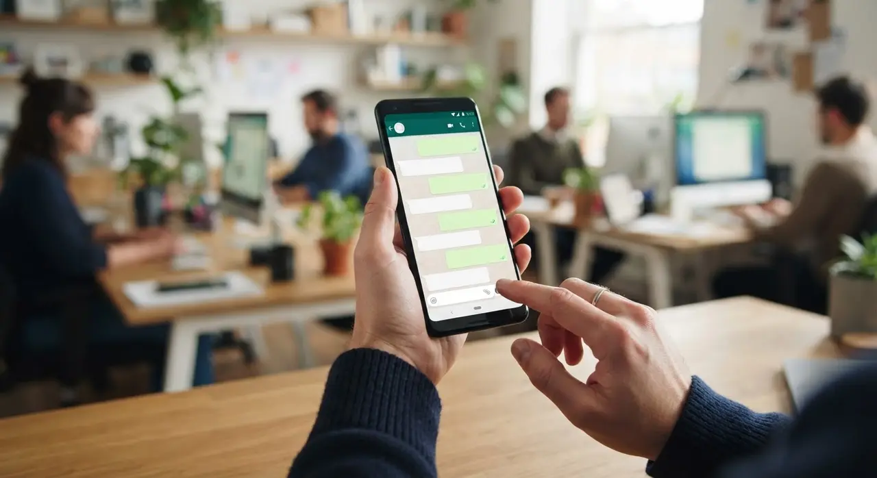 Pessoa digitando em um smartphone aplicando uma estratégia de vendas whatsapp