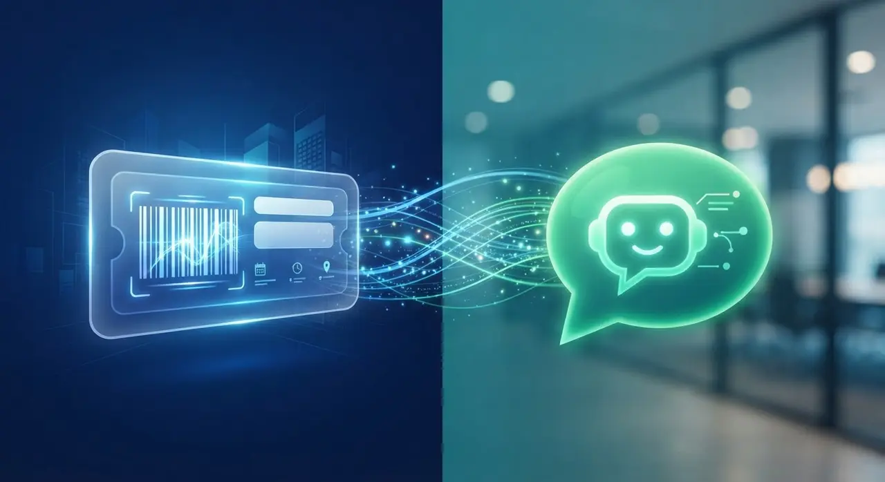 Ilustração de automação de estoque conectando ingressos ao atendimento whatsapp automatizado