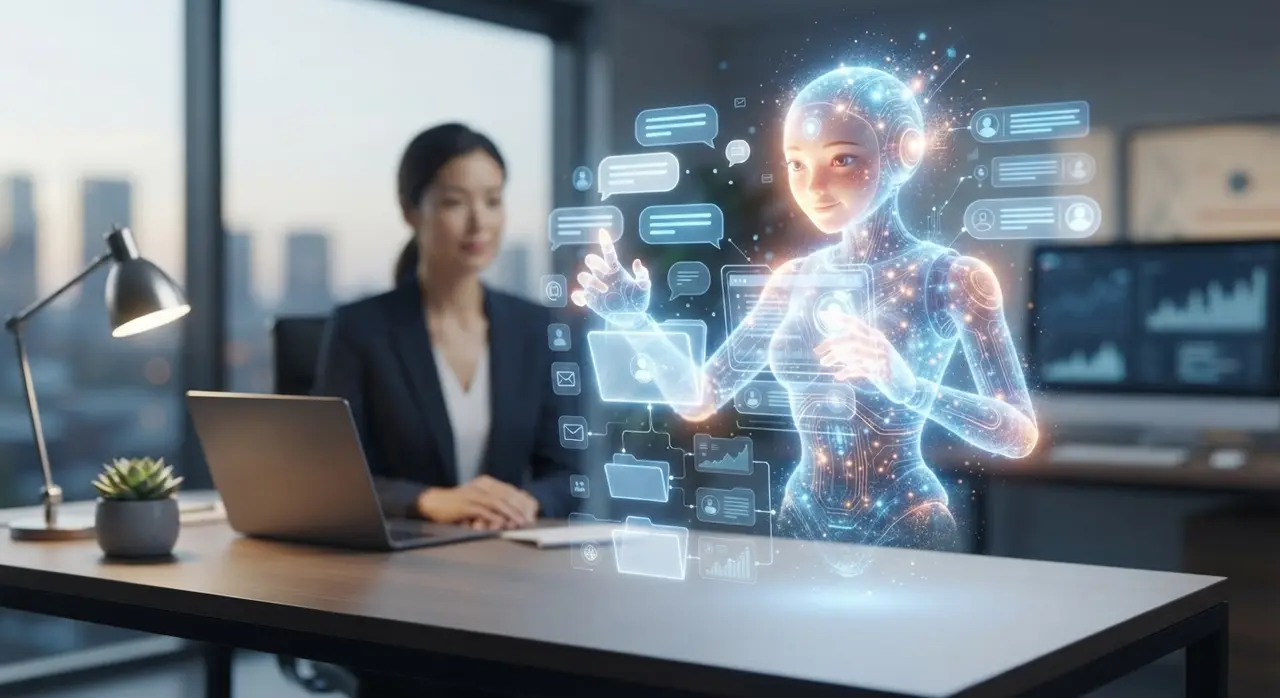 Concept of WhatsApp artificial intelligence seamlessly assisting a human customer service agent