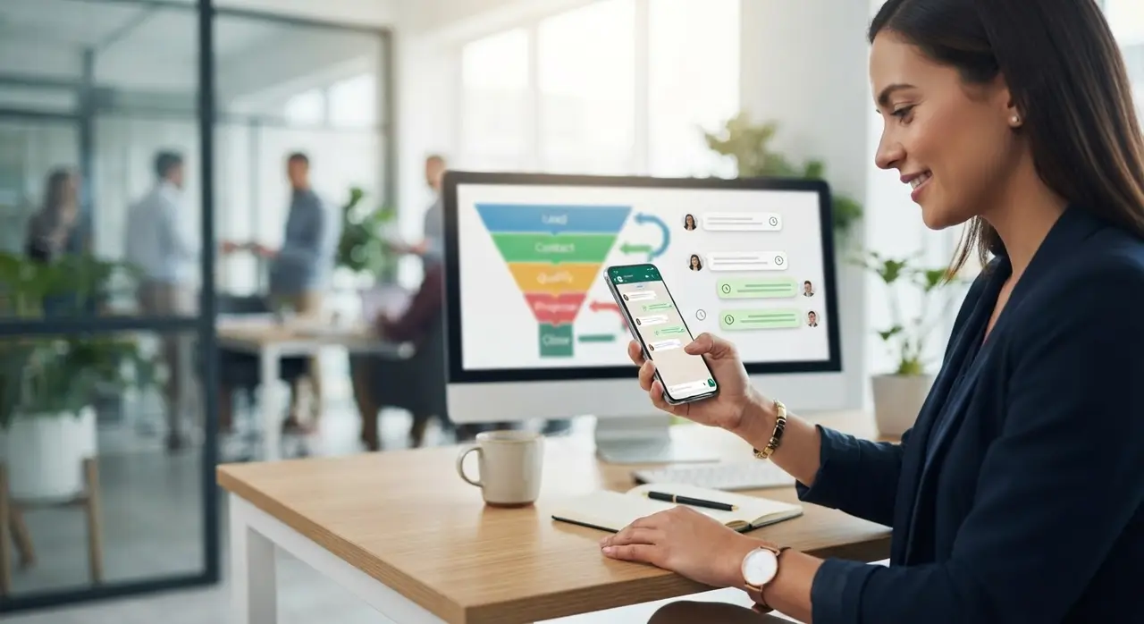 A structured funil de vendas no whatsapp integrated with a CRM system