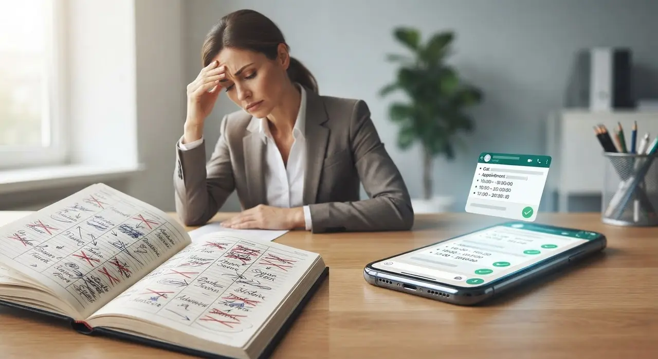 Comparación entre la gestión manual de citas y el uso de un software de atención WhatsApp.