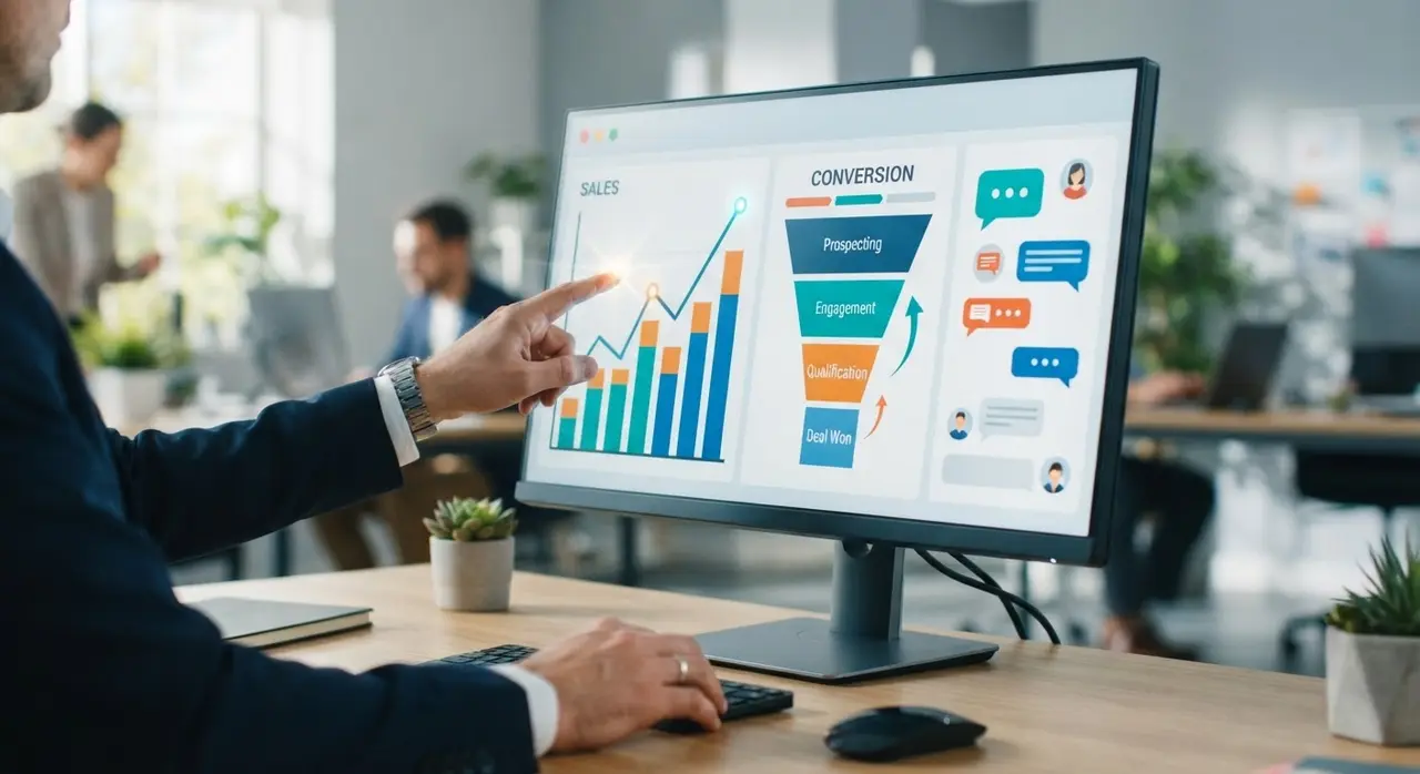 Dashboard de CRM integrado ao WhatsApp mostrando métricas da equipe de vendas