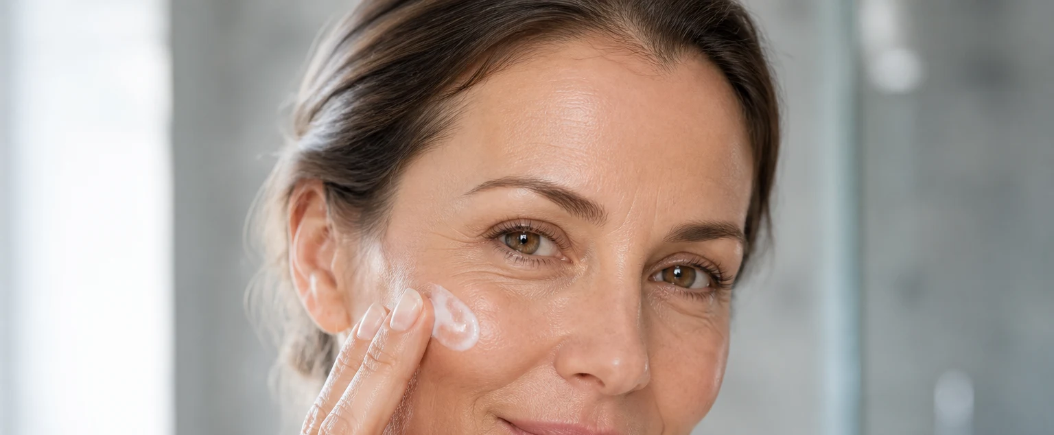 Woman applying face cream
