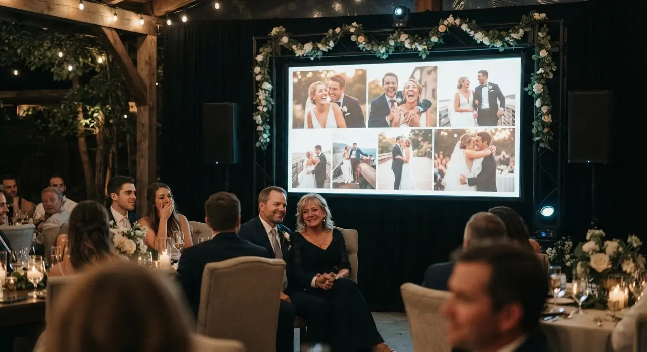 Retrospectiva del casal proyectada en una boda