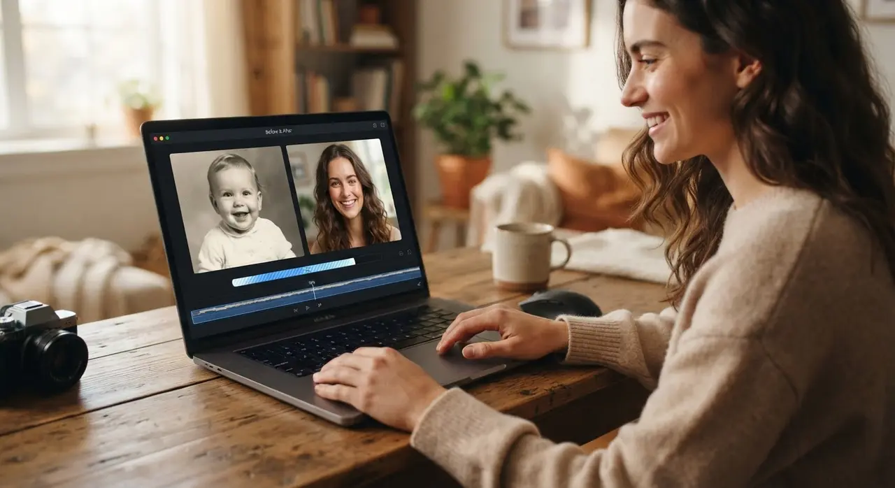 AI-powered before and after transition video of a person growing up