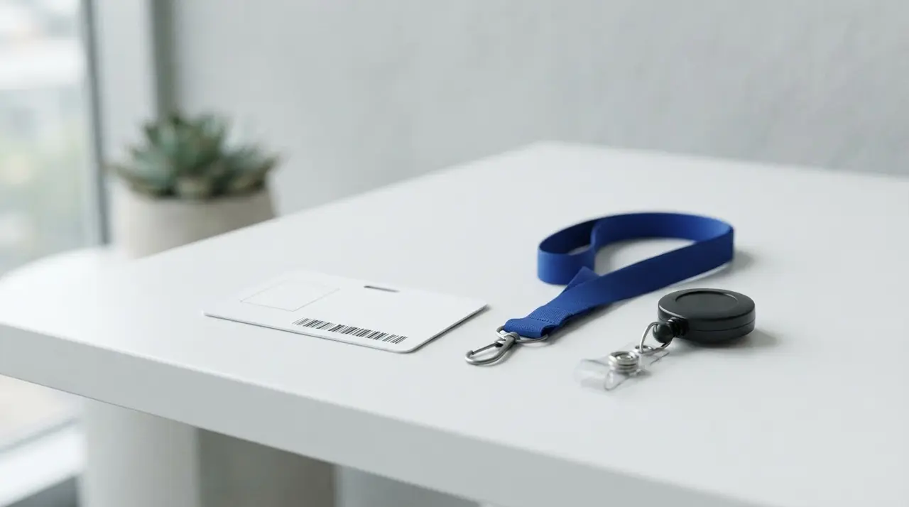Cartão de membro personalizado posicionado ao lado de acessórios de identificação