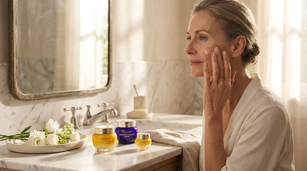 Close-up of the rich texture of the L'Occitane Immortelle Divine Cream for mature skin.