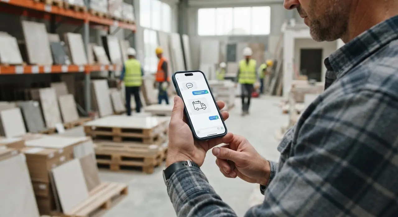 Vendedor de tienda de materiales usando atención inteligente para confirmar inventario