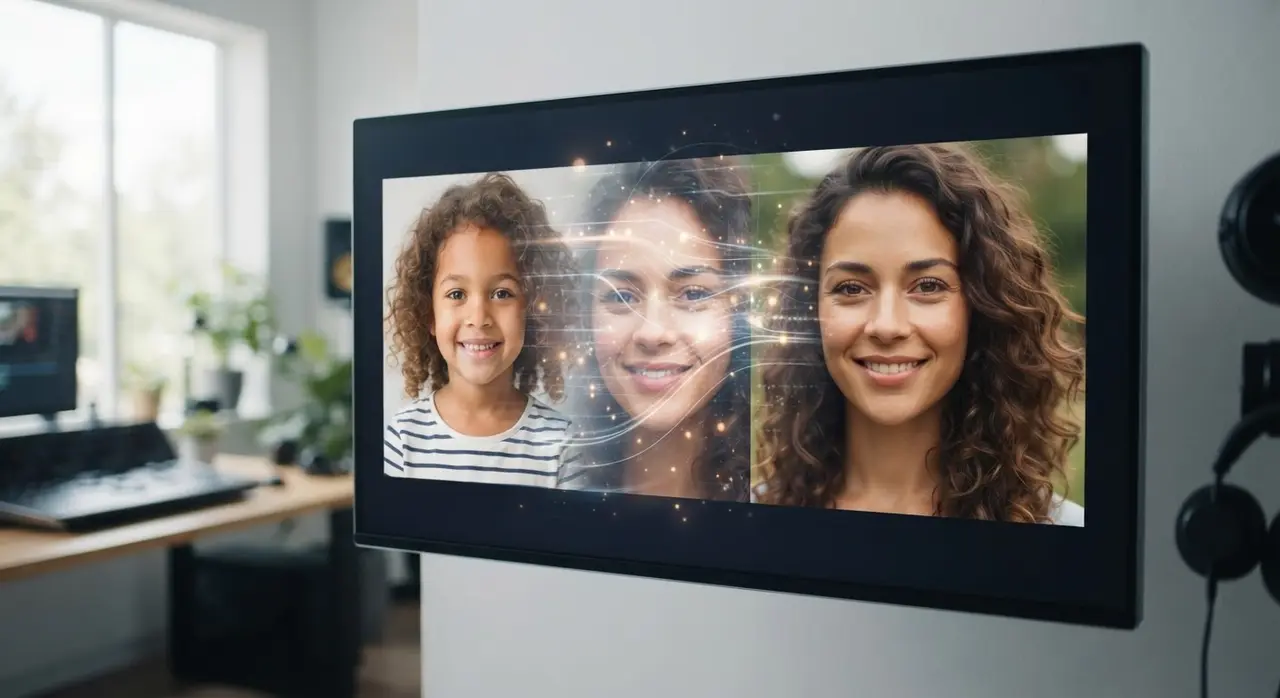 AI technology uniting two photos for a before and after transition video
