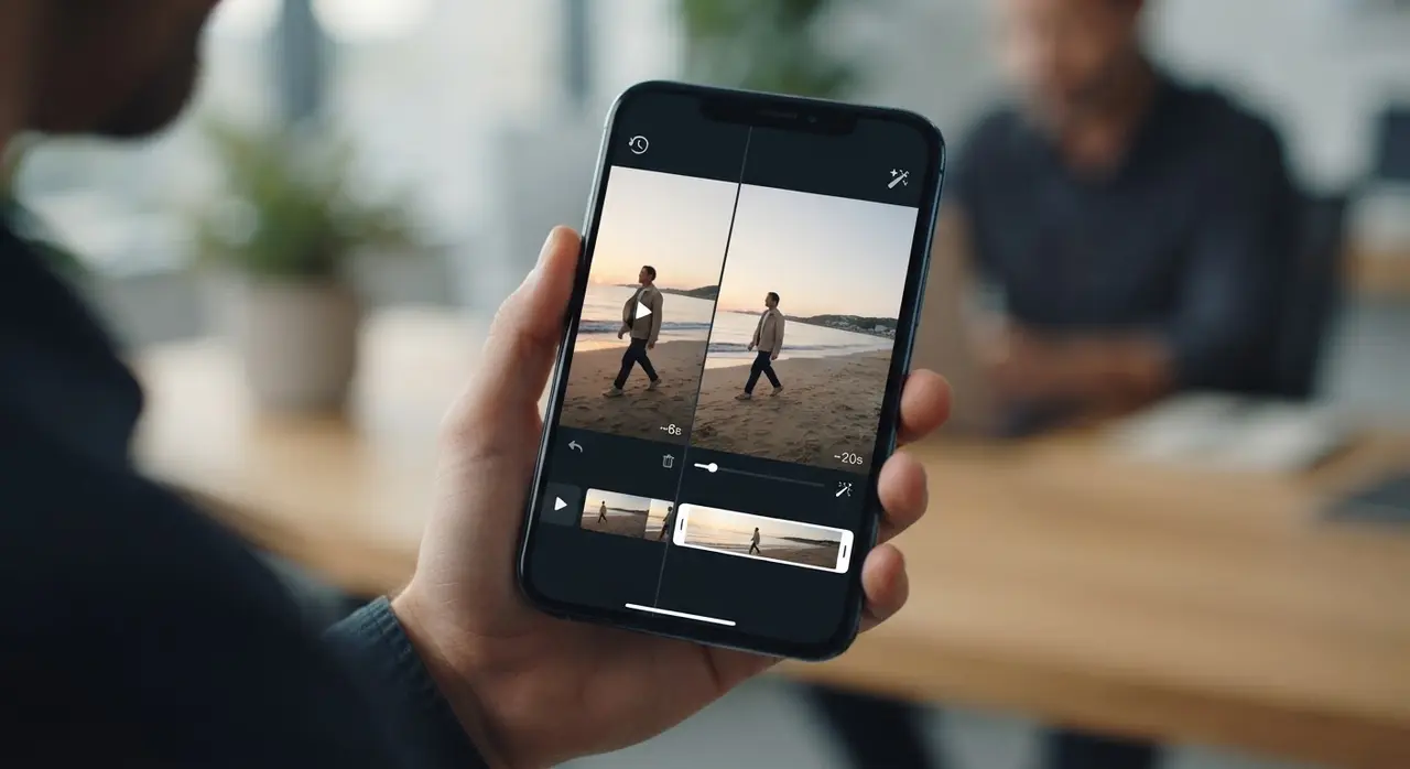 Usuario usando WhatsApp para solicitar una extensión de vídeo con IA para un recuerdo familiar