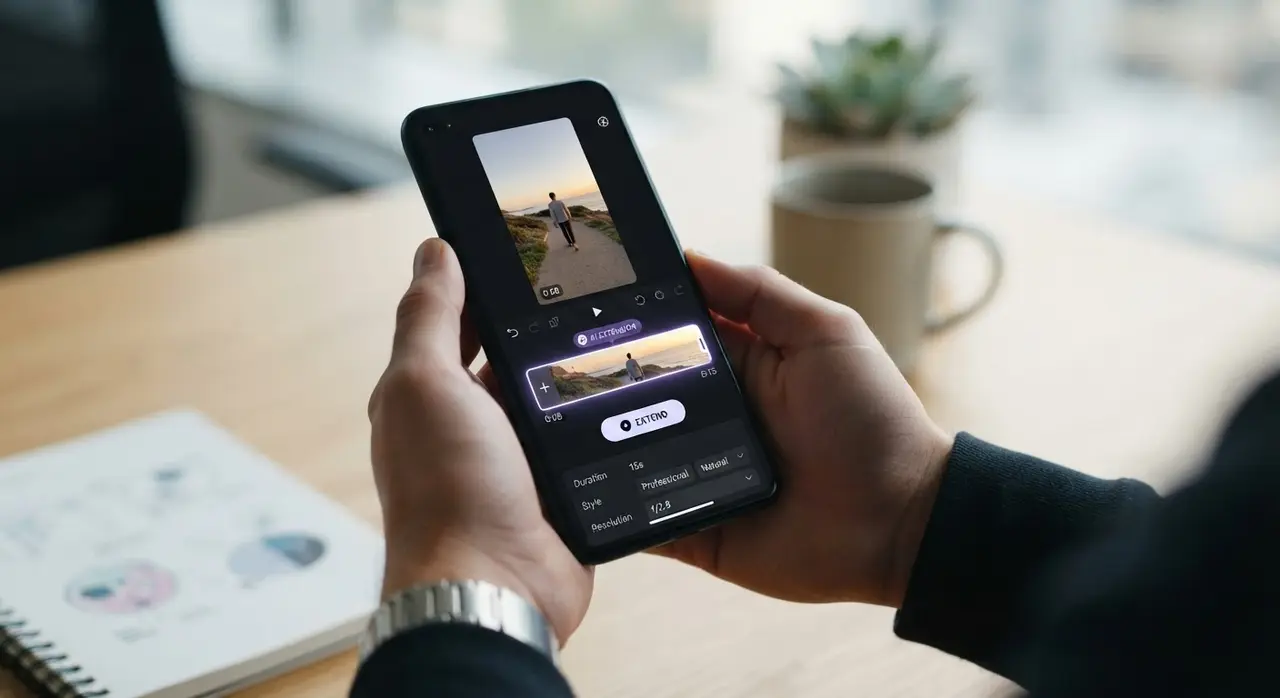 interface de WhatsApp mostrando como criar cena com IA para estender vídeo