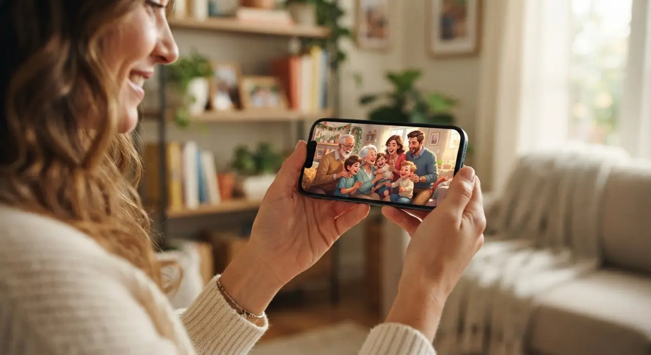 Pessoa utilizando o Vídeo com IA para transformar fotos em vídeos para redes sociais pelo WhatsApp.
