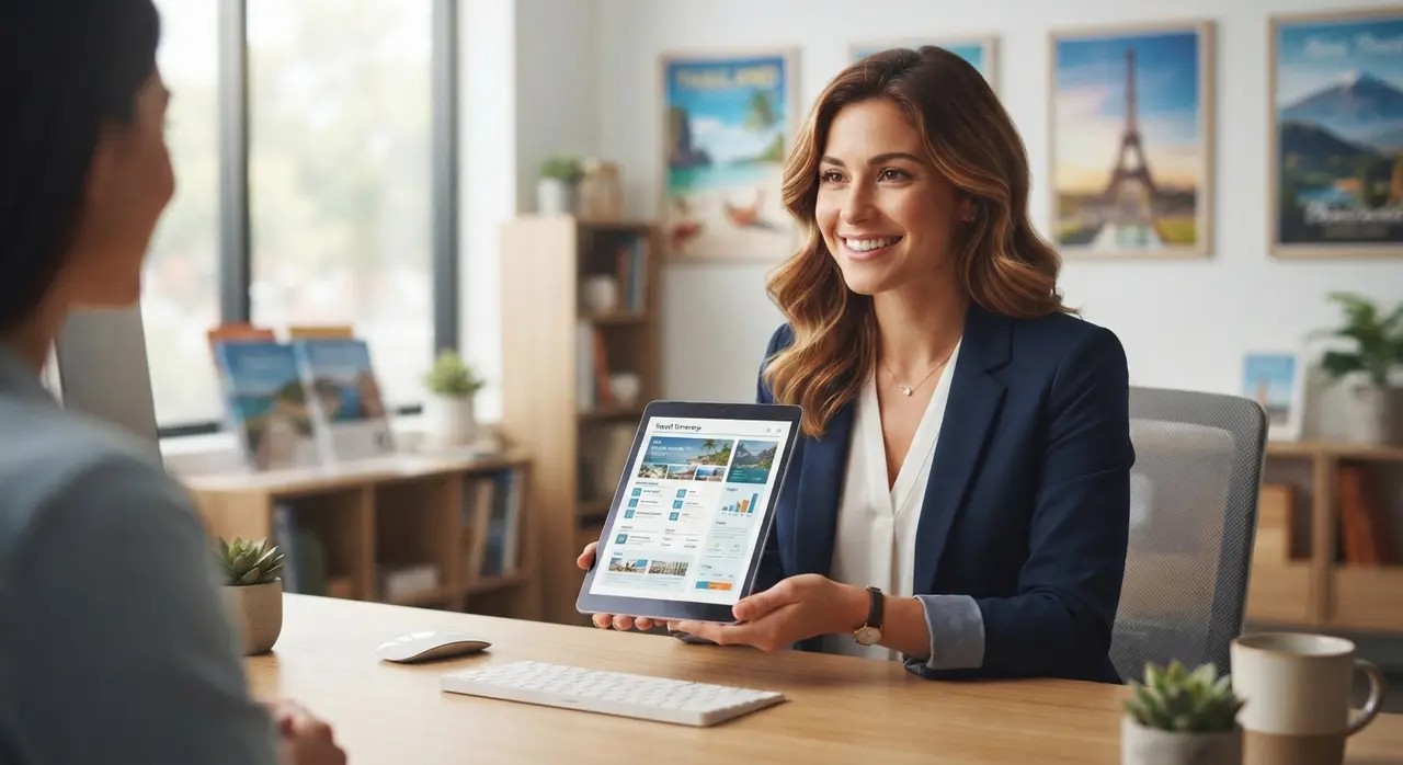 Travel agent reviewing successfully quoted leads generated by an omnichannel service AI.