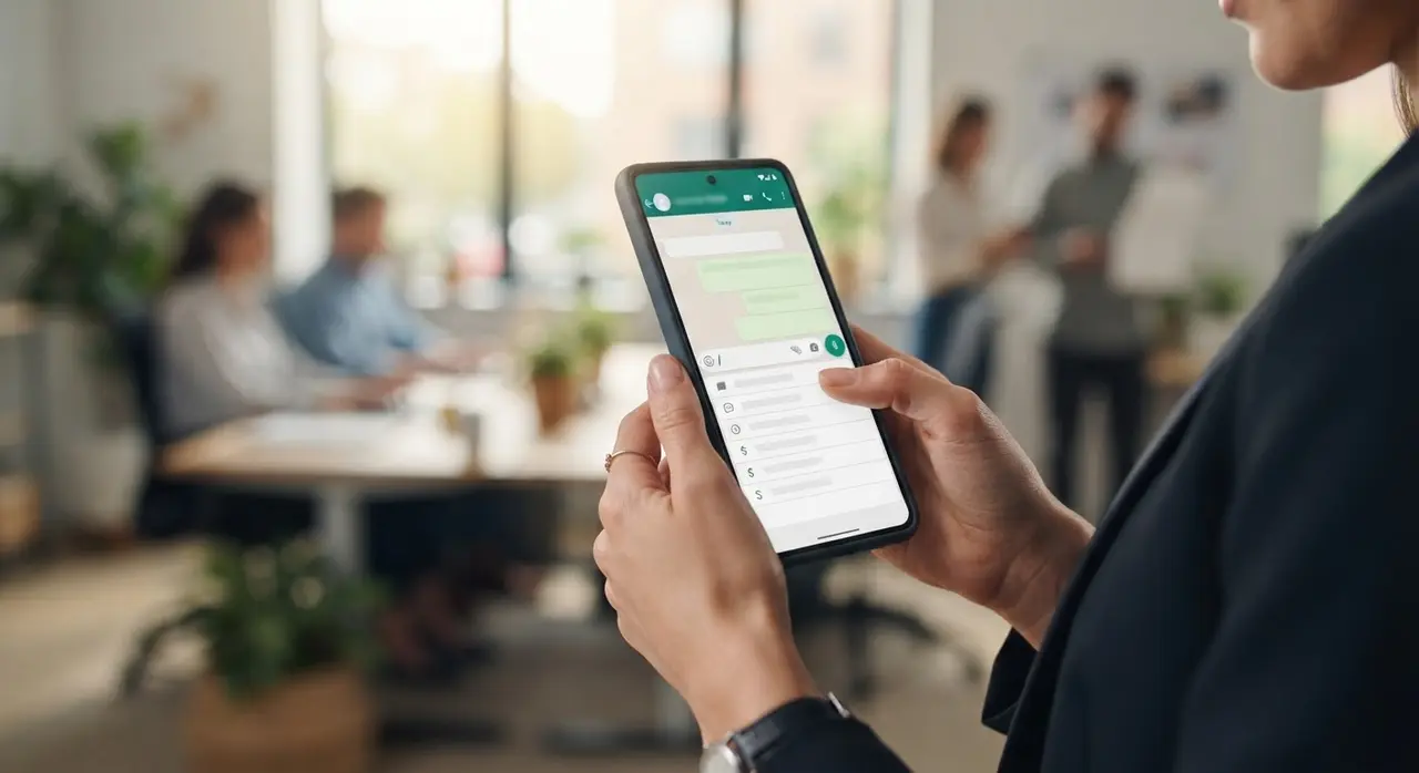 Person using a keyboard shortcut to trigger quick replies in WhatsApp Business