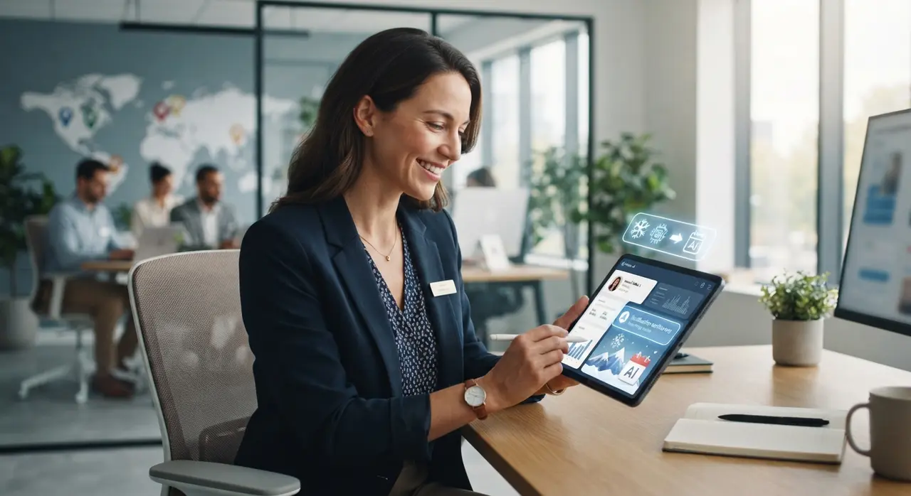 An AI CRM automatically analyzing traveler preferences to suggest the next vacation destination