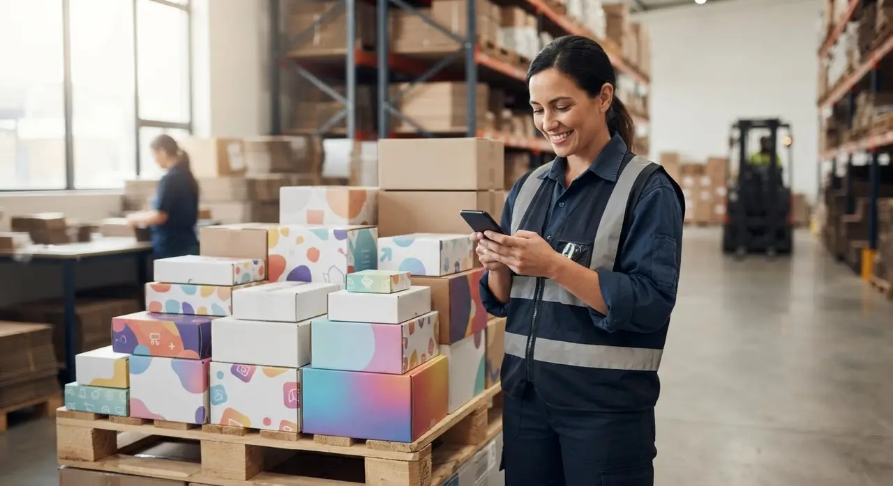 Máquina de impresión trabajando en una fábrica de artículos personalizados gracias a la automatización.
