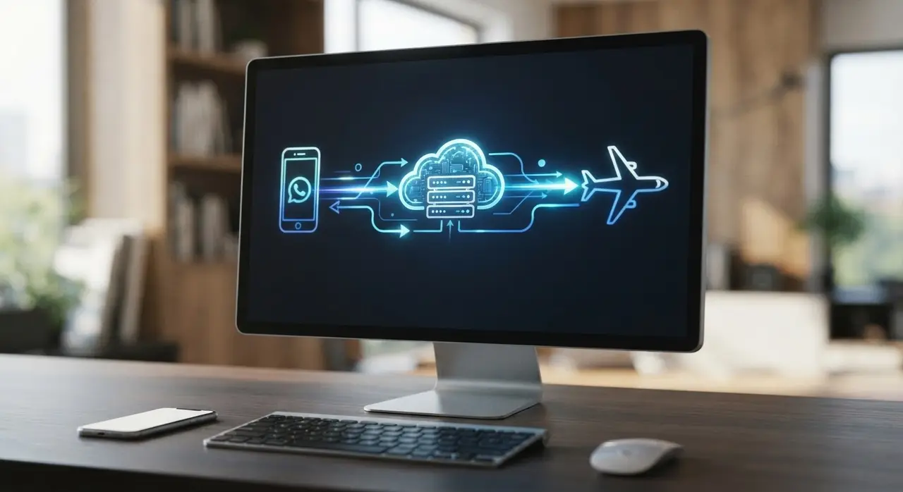 Real-time data flow connecting an AI system to a travel booking engine for instant quotes