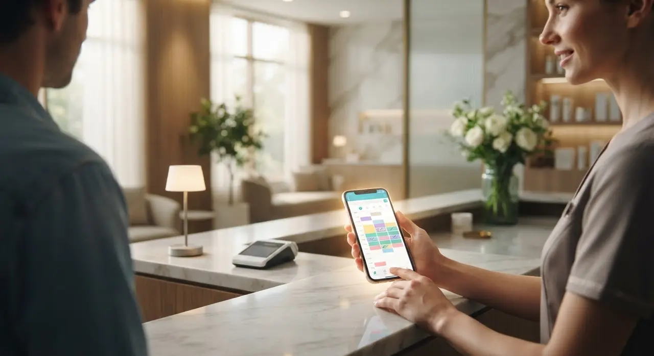 AI chatbot automatically scheduling a maintenance procedure via WhatsApp for an aesthetics clinic