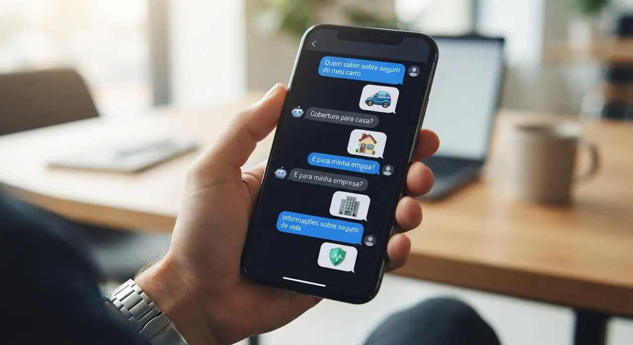 A user interacting with a WhatsApp AI agent on their smartphone to get an auto insurance quote.