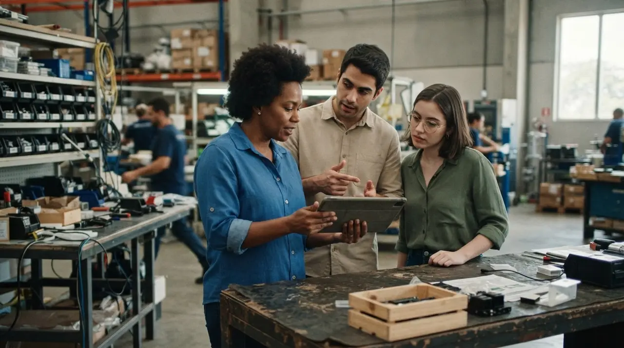 Equipe de profissionais trabalhando de forma independente e colaborativa na operação da empresa.