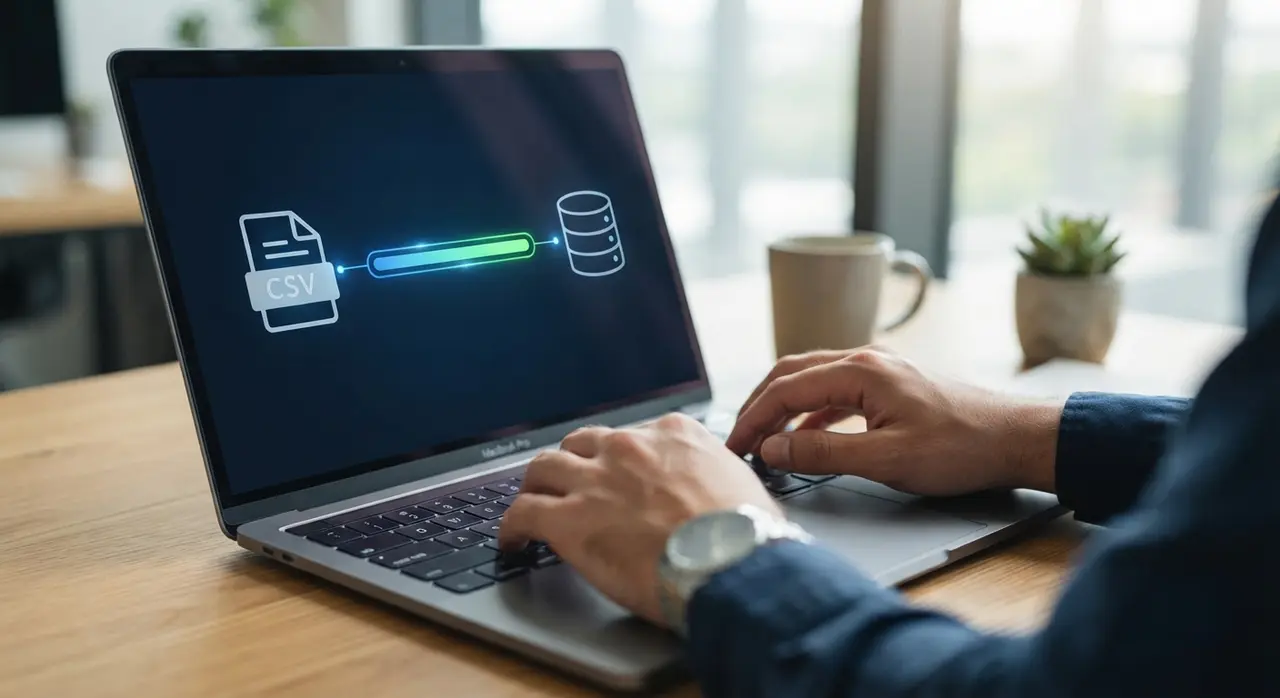 Tela de computador mostrando a importação bem-sucedida de contatos de uma planilha para um sistema de CRM integrado.