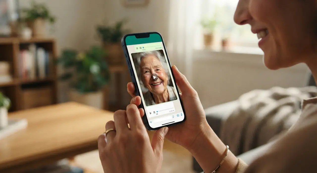 Resultado final de um vídeo de família após usar ia para animar foto antiga no WhatsApp.