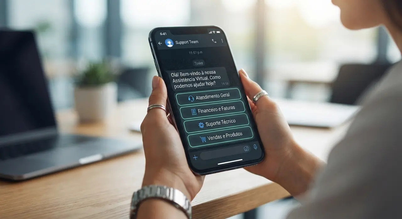 Diagram showing a structured menu de atendimento whatsapp and conversation workflow